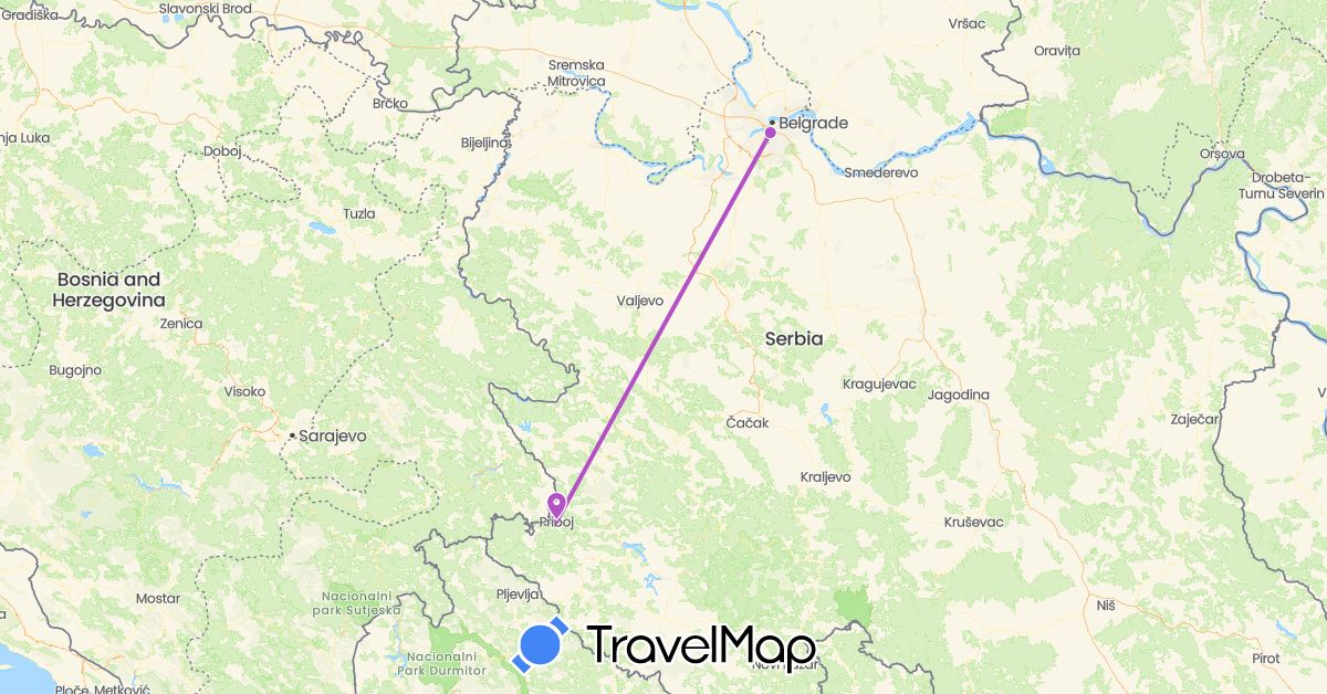 TravelMap itinerary: driving, train in Serbia (Europe)